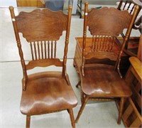 Pair Of Modern Oak Pressed Back Chairs