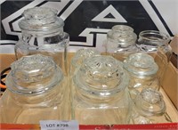 FLAT BOX OF CLEAR GLASS CANISTERS