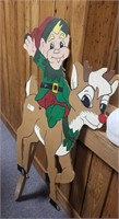 Rudolph & Elf wooden yard sign