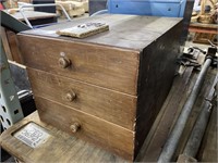 Wood Chest With 3 Drawers And Contents