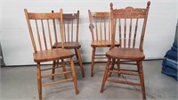 3 HARDWOOD CHAIRS + PRESSED BACK CHAIR