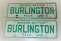 Pair Burlington Consecutive Numbered Tags/Plates
