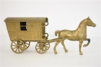 BRASS HORSE AND CARRIAGE - 13" LONG