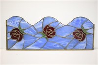 STAINED GLASS WITH ROSES - 21 1/2"L X 8 1/2"H