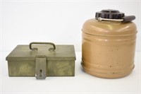 SOLID METAL LOCK BOX AND THERMOS BAKELITE TOP