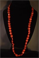 STERLING SILVER RED CORAL NECKLACE - 24" LONG