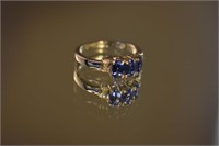 STERLING SILVER BLUE KYANITE & DIAMOND RING