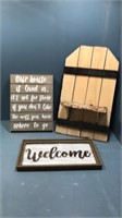Welcome sign,our house, wood hanging shelve