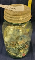 BALL CANNING JAR W/ZINC LID - 2/3 FULL OF BUTTONS