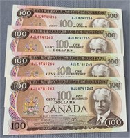(4) Consecutive uncirculated 100 dollar notes