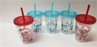 5 REUSABLE HOLIDAY CUPS WITH TWISTED STRAW