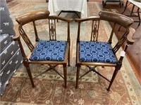 Brandt Furn Pair Corner Chairs w/ Inlay Design