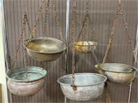 7 Turkish Copper & Brass Hanging Pots