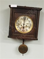 antique wood wall clock w/ key