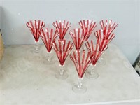 10 fluted glasses, red stripes  8.5" tall