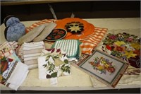 Assorted Dish, Table Cloths & More