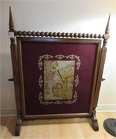 A Victorian Walnut Fire Screen With Needle Work