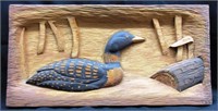 A Relief Wood Carving of a Loon
