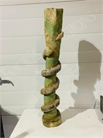 40" tall carved wood pole w/ snake design