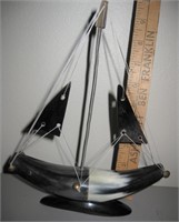 Vintage 9" Sail Ship Made from Bull Horns