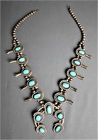 Large Sterling & Turqouise Squash Blossom Necklace