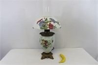 Vintage Painted Glass Floral Table Lamp