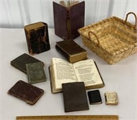 Basket of antique books & small bibles - from the