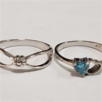 $100 Silver Lot Of 2 CZ Blue Topaz Ring