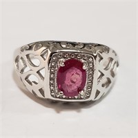 $240 Silver Rhodium Plated Ruby(1ct) Ring