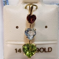 $200 14K  Garnet Peridot Aquamarine Pendant
