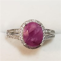 $240 Silver Rhodium Plated Ruby(2.6ct) Ring