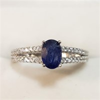 $200 Silver Rhodium Plated Sapphire(1ct) Ring