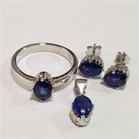 $380 Silver Rhodium Plated Sapphire(4ct) Set