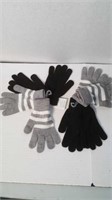 4 pairs one-size black/grey stripe stretch gloves
