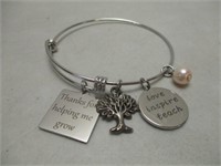 Women's Silver Bracelet with Charm, Teacher Theme