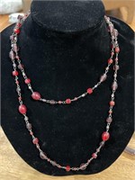 Beautiful Red Beaded Long Stand Necklace