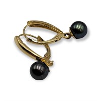 14k Gold Black Pearl Earrings