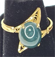 12K Gold Green Onyx Ring - Size 7