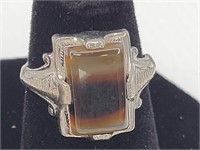 Sterling Silver Agate Ring - Size 5