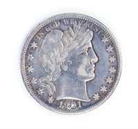 Coin 1901 Barber Half Dollar in Choice XF*