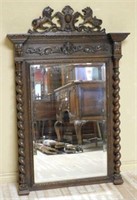 Louis XIII Style Barley Twist Oak Beveled Mirror.