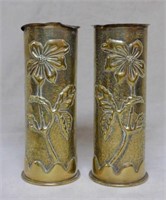 Trench Art Floral Brass Artillery Shell Vases.