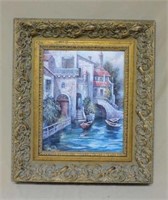 Gilt Framed Canal Scene Oil Print on Board.