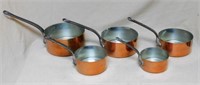 French Copper Clad Pans in Graduated Sizes.