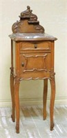 Louis XV Style Marble Top Oak Side Cabinet.