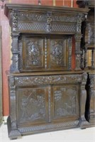 Neo Renaissance Hunt Motif Carved Oak Cabinet.