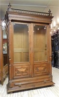 Henri II Style Walnut Oak Two Door Bookcase.