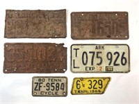 Vintage License Plates, Oklahoma '38 '54 '59 AR TN