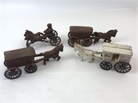 Vintage Cast Iron Horse Drawn Carts, Milk Mail Ice