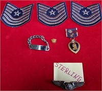 703 - MILITARY PATCHES, MEDAL, STERLING "WINGS"